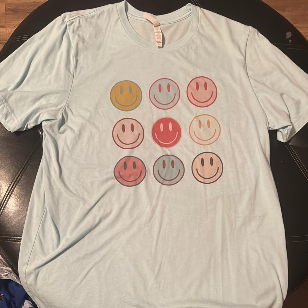 Bella Canvas Blue Short Sleeve Tee with Smiley Design